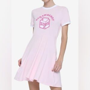 Hot topic Strawberry milk carton light pink Ringer t-shirt mini dress